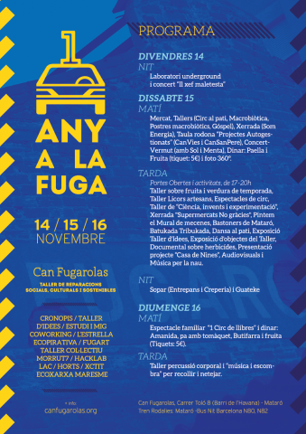 Programa d'activitats del 1r Aniversari de Can Fugarolas